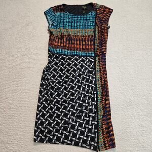 Laundry Shelli Segal Zipper Front Dress Sz10 Bodycon Multicolor Office Siren